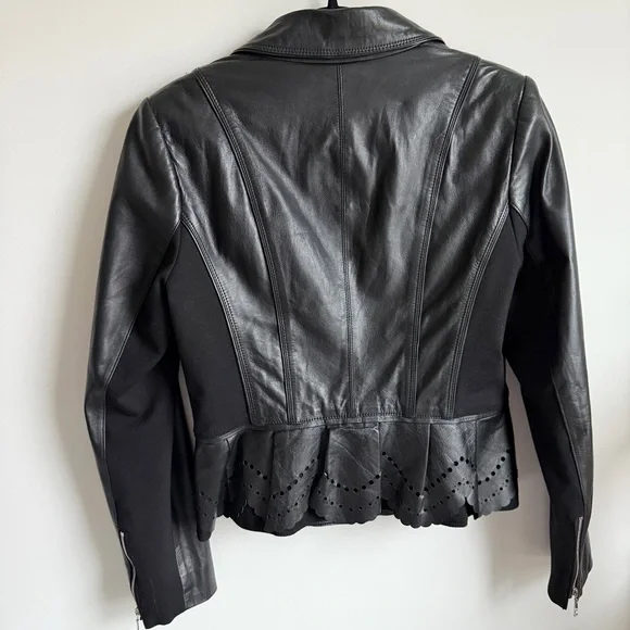 White House Black Market Black Leather Moto Biker Jacket - Picture 2 of 6